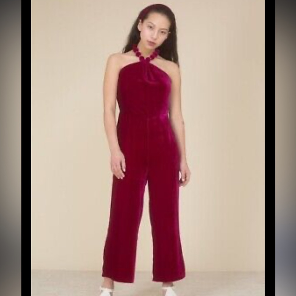 Samantha pleet ruby red pendant jumpsuit velvet 6